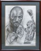 Darren Dean pencil drawing of boxer Marvin Hagler: 56cm x 42cm.