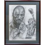 Darren Dean pencil drawing of boxer Marvin Hagler: 56cm x 42cm.