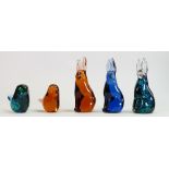 A collection of Wedgwood glass animals to include: rabbits and birds in various colours.