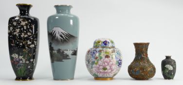 A collection of Chinese Cloisonné small vases and jars: tallest 18.