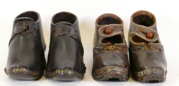 Two pairs of 19th century travelling salesmans shoe samples: Handmade miniature shoes,