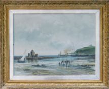French oil on canvas coastal harbour: Indistinctly signed & dated '06.