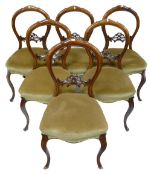 Set of six Walnut Victorian upholstered dining chairs: