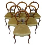 Set of six Walnut Victorian upholstered dining chairs: