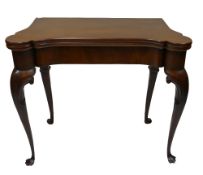 19th century George II style Mahogany fold over Games table: 88cm wide x 44cm deep x 74cm high,