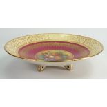 George Jones & Sons Crescent ware fruit bowl: Hand painted with fruit by W Birbeck, diameter 31cm.