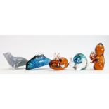 A collection of Wedgwood glass animals to include: squirrel, dolphin, rabbit, seal and snail.
