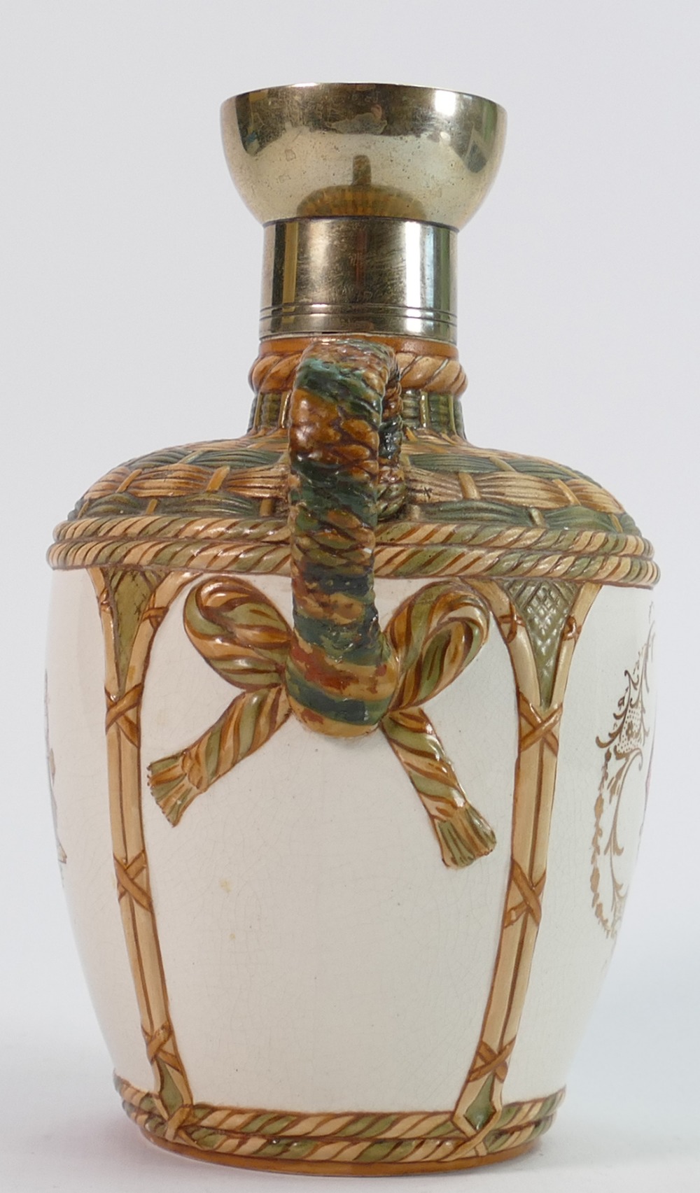 19th century Taylor Tunnicliffe Brandy decanter: Decorated with basket ware top & handle with coat - Image 5 of 5