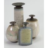 A collection of studio pottery vases: All by David James White in Raku glazes,