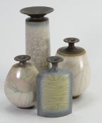 A collection of studio pottery vases: All by David James White in Raku glazes,