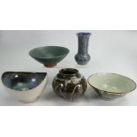 A collection of studio pottery: To include Lovall vase, Joyce James bowl and other marked items,