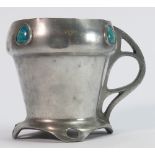 English Art Noveau Pewter mug with Ruskin inserts: Height 9cm.