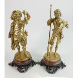 Pair of early 20th century vintage French brass figures: Don Quixote and Sancho Panza,