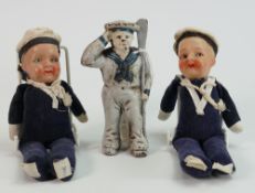 Two 1930 Sailor Doll Figures: together with later Sailor theme money box