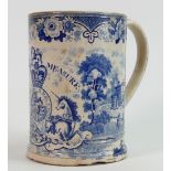 Early 19th century blue & white Imperial measure tankard: Half pint measure with royal coat of arms,