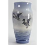 Royal Copenhagen large vase decorated with flying Mallard ducks 2040: Height 33.5cm.