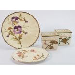 A collection of 19th century Royal Worcester vases and plates: In various embossed floral designs