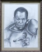 Darren Dean pencil drawing of boxer Sugar Ray Leonard: 34cm x 44cm.