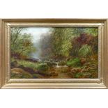 William Mellor 1851-1931 oil on canvass River scene Posforth Gill Bolton Woods: In later gilt frame,