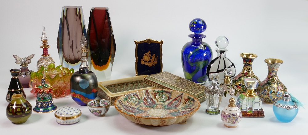 A collection of Art glassware and miniature oriental items: including Cloissone, porcelain,