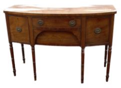Regency bow fronted Mahogany Sideboard: Lead lined drawer, height 94cm,