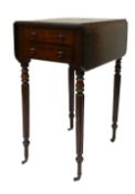 Small early 19th century Sewing or Lace table: Drop leaves & 2 drawers.