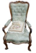 Victorian Rosewood open armchair: