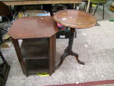 Two tier ply wood occasional table : together 19th Century tri - pod table ( repair noted to leg)