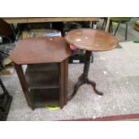 Two tier ply wood occasional table : together 19th Century tri - pod table ( repair noted to leg)