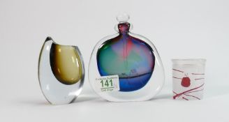 Art glass perfume bottle: signed to base together with two small art glass vases (3)