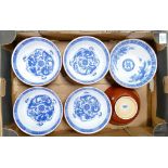 Six Japanise rice / soup bowls: blue and white interior