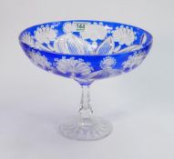 Cobalt blue and clear crystal Bohemian comport: Height 21.5, diameter 27cm