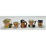 A collection of Royal Doulton miniature character jugs to include: Beefeater, Old King Cole,