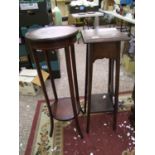 one arts and crafts style plant stand: together with mahogany inlaid plant stand