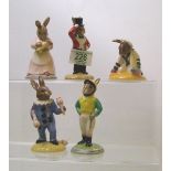 Royal Doulton Bunnykins figures to include: DB164 Juggler , DB165 Ringmaster, DB166 Sailor, DB167