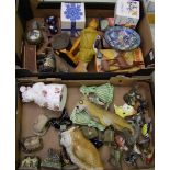 A mixed collection of items to include: decorative elephants, lady figures, bird studies etc (2