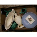 A mixed collection of items to include: Wedgwood Queens and cabbage ware items. Jugs, bowls, vases