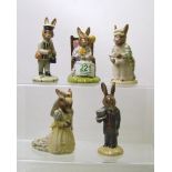 Royal Doulton Bunnykins figures to include: DB83 Susan as Queen of May, DB85 Cook, DB101 Bride,