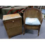 Lloyd Loom armchair: together with similar ottoman (2)