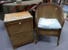 Lloyd Loom armchair: together with similar ottoman (2)