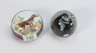 Ferro & Lazzarini Murano glass paperweight: with scene of a hunting dog together with a Caithness
