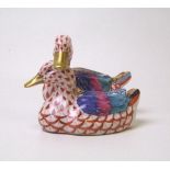 Herend Fishnet figure of two ducks: