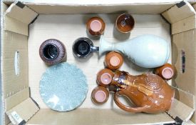 A collection of studio pottery to include: jug, crackled plate, goblets, vases etc