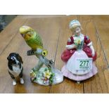 Royal Doulton lady Figure Valerie HN2107: together with similar Budgerigar & collie Dog(3)