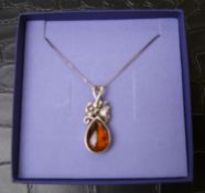 Silver Chain with Amber Pendant: