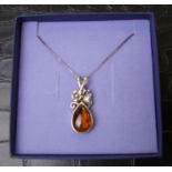 Silver Chain with Amber Pendant: