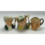 Royal Doulton small Character jugs: The Gardener D6634, Apothecary D6574 & Farmer John(3)