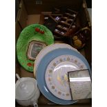 A mixed collection of items to include : Spode plates, thimbles, bird plates treacle glazed jug etc