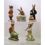 Royal Doulton Bunnykins figures to include: DB156 Gardener, DB158 New Baby, DB159 Magician, DB160