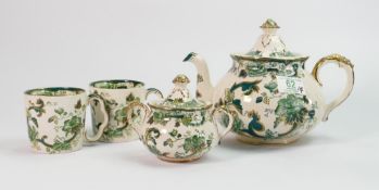 Masons chartreuse items to include: Teapot , sugar bowl & two cups(4)